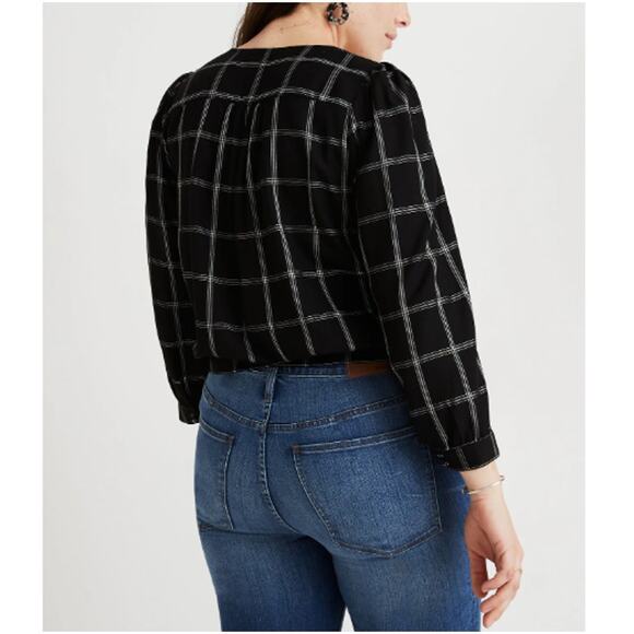 MADEWELL Women's Balsam Plaid Black Window Pane Wrap Top XS FALL - Picture 3 of 7